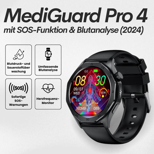 MediGuard Pro 4 mit SOS-Funktion inkl. Sturzerkennung & zertifizierte Blutzuckermessung (2025) - Original
